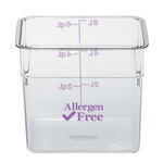 Cambro Food Container, Square, 6 qt., Clear w/ Allergen-Free Purple